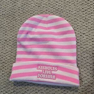 Pink and White Striped Beanie